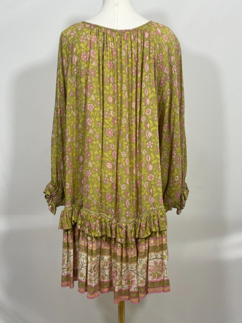 Spell & The Gypsy Collective Dahlia Green Pink Cream Tunic Mini Dress Size M - Picture 3 of 4
